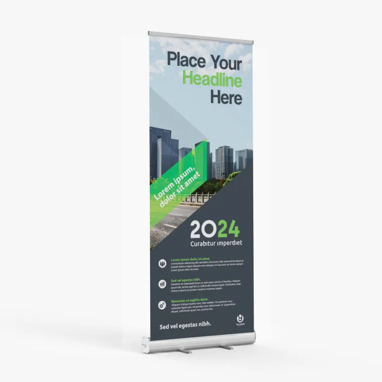 Retractable banner stand with printed graphic