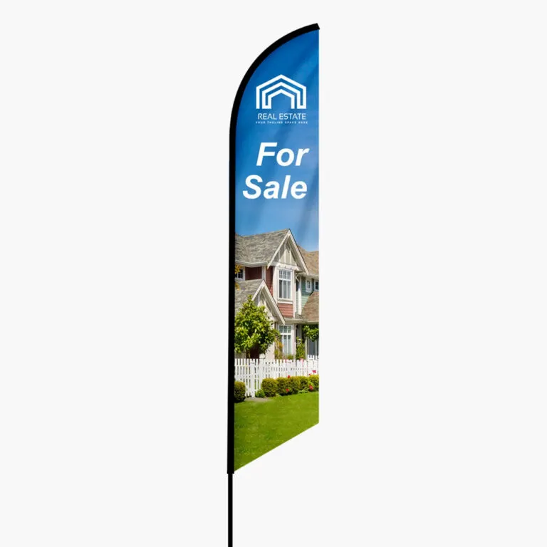 Custom feather flag on a pole