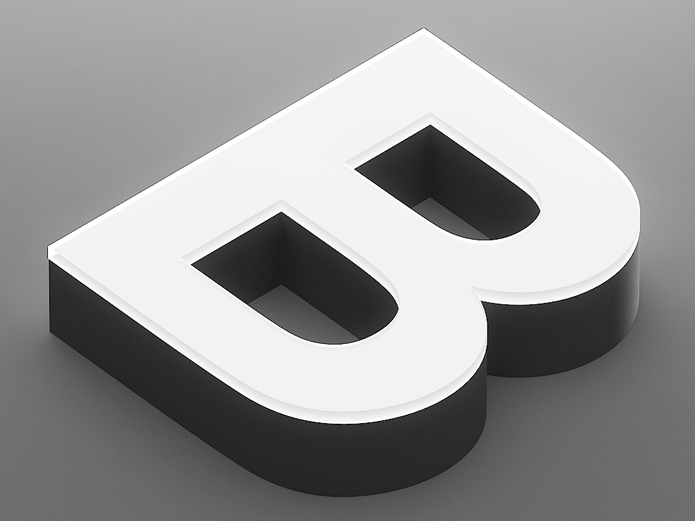 Front view of a borderless face lit channel letter with a white acrylic face