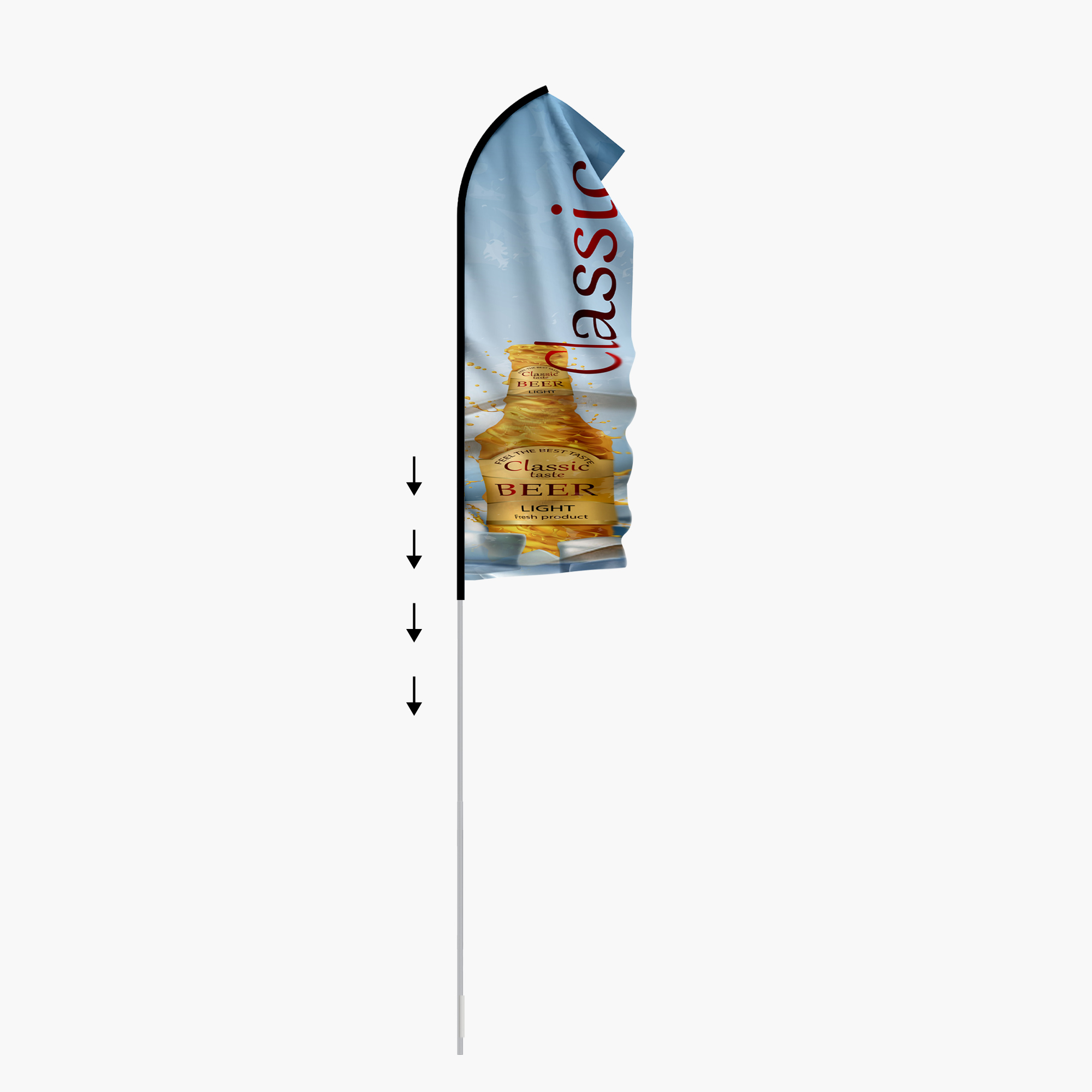 Econo feather flag installation step 3: slide the flag onto the pole