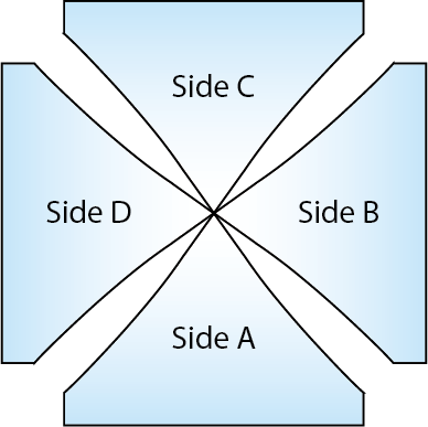 Top-down diagram of event tent canopy sides A, B, C and D for artwork