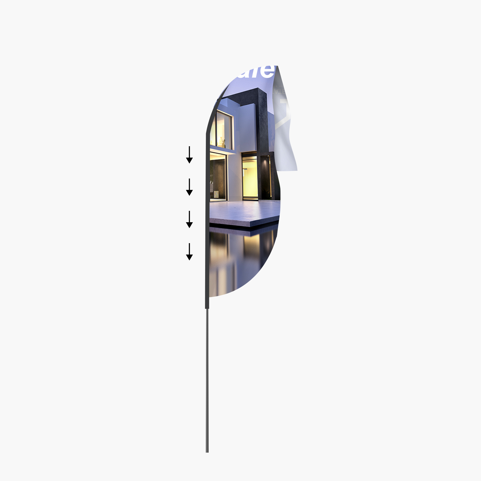 Feather convex flag installation step 3: slide the flag onto the pole