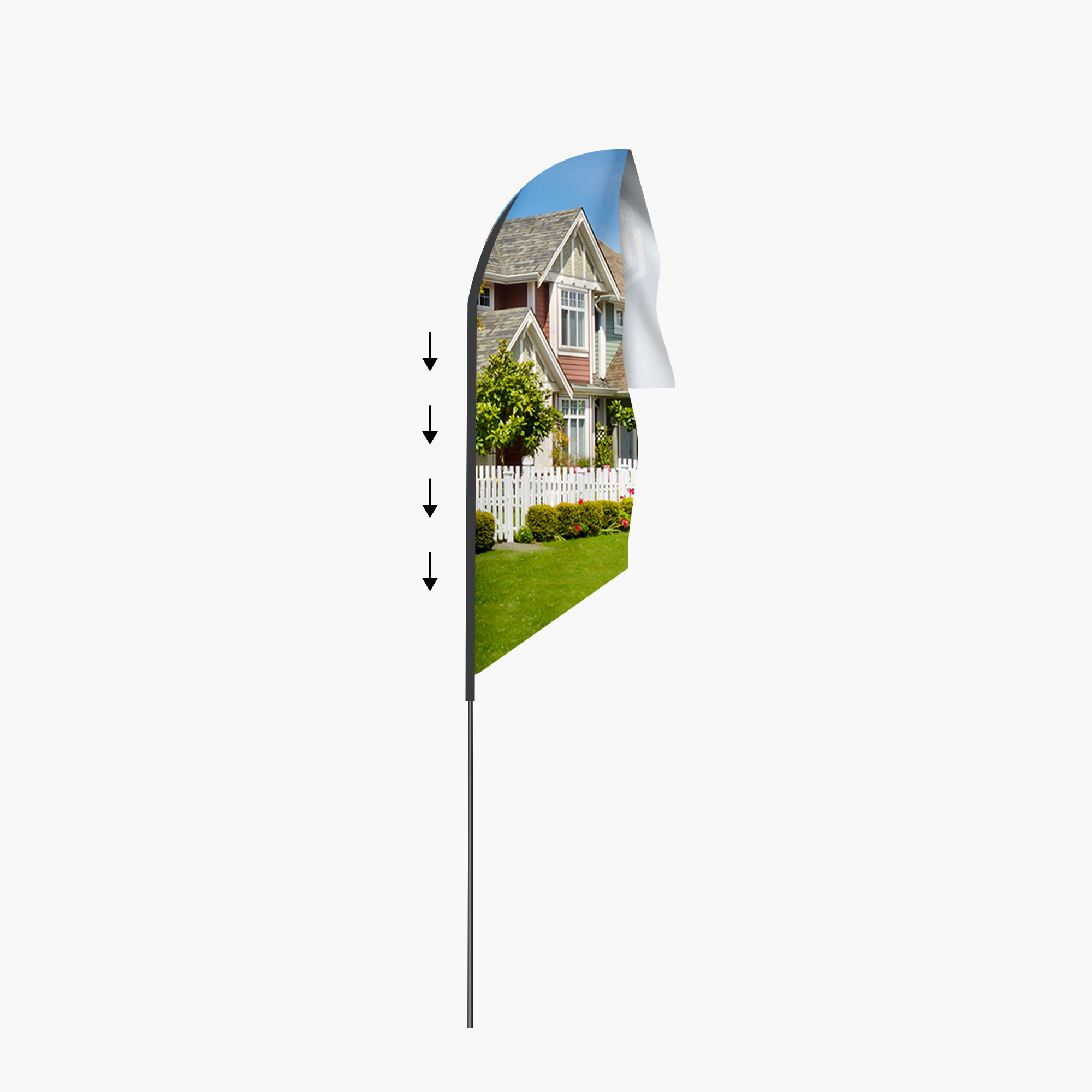 Feather flag installation step 3: slide the flag onto the pole