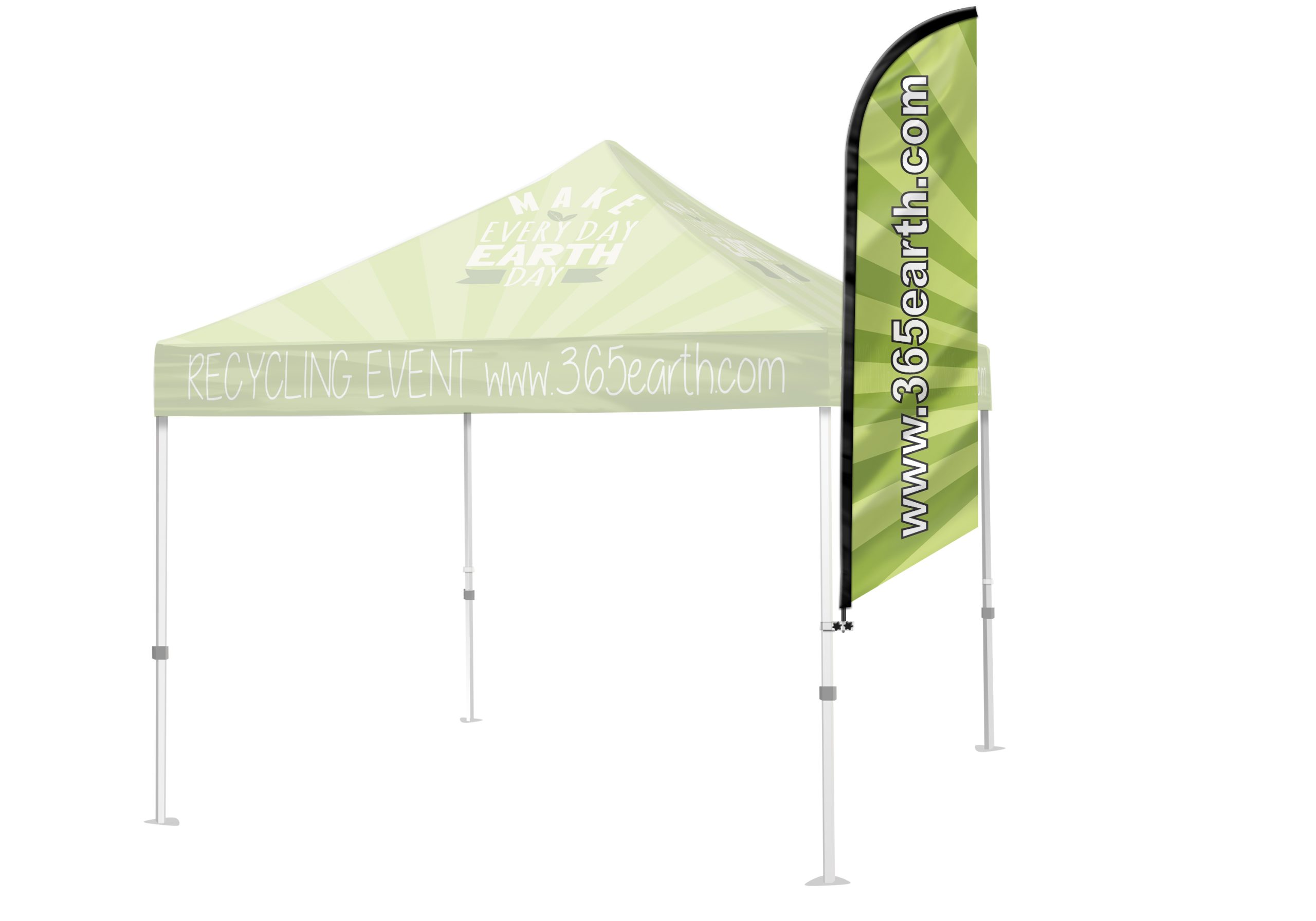 Feather tent flag attached to the leg of a pop-up event tent