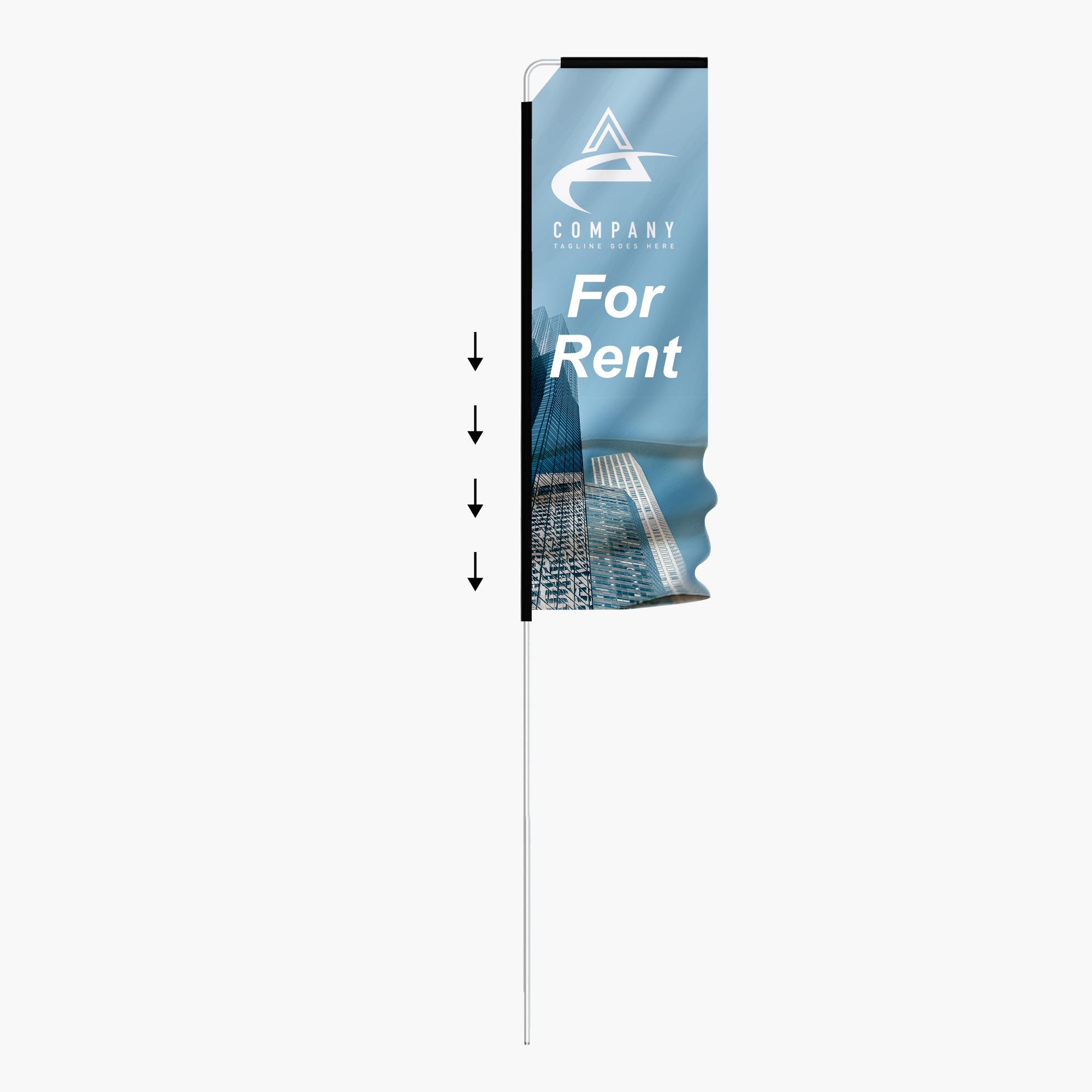 Rectangle flag installation step 3: slide the flag onto the pole