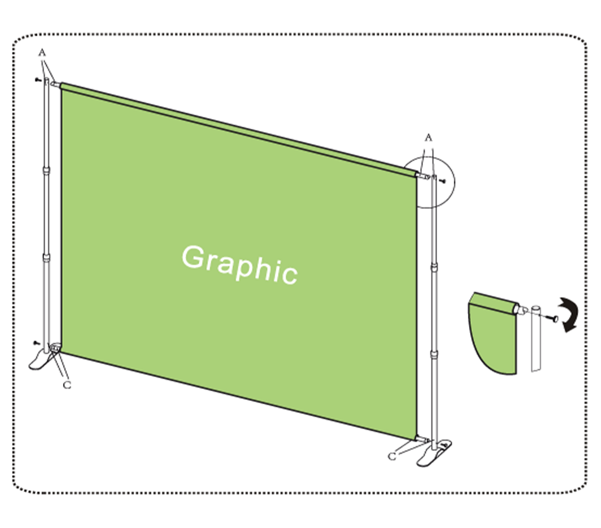 Step and repeat backdrop installation step 4: secure the horizontal poles with thumb screws